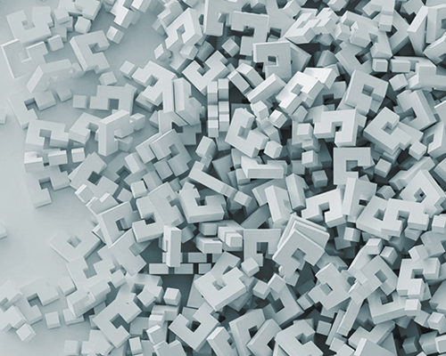 Pile of 3D light gray letter "F" shapes in various sizes and angles.