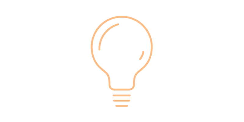 Glühbirne mit orangefarbener Umrandung und Schraubgewinde auf transparentem Hintergrund.