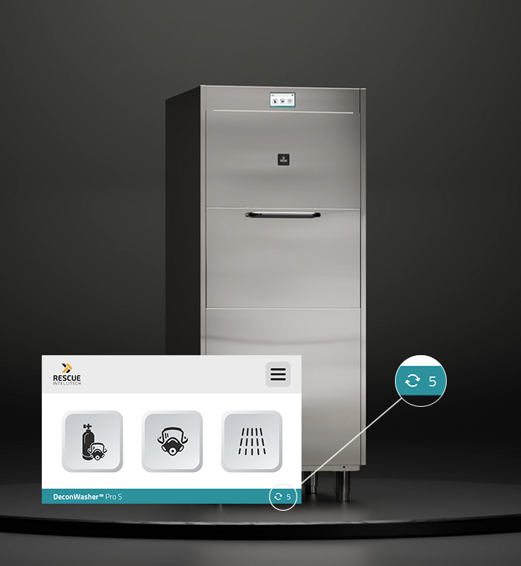 DecorWasher Pro i rostfritt stål med digital display och närbild av kontrollpanelen med funktionsikoner.