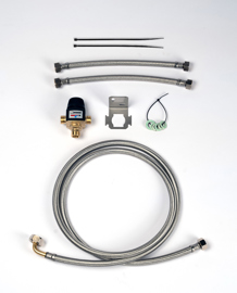 Mixing Valve Kit with valve, wall bracket, 3 hoses, zip ties, and R15/R20 gaskets for Solo Rescue® decon washer.